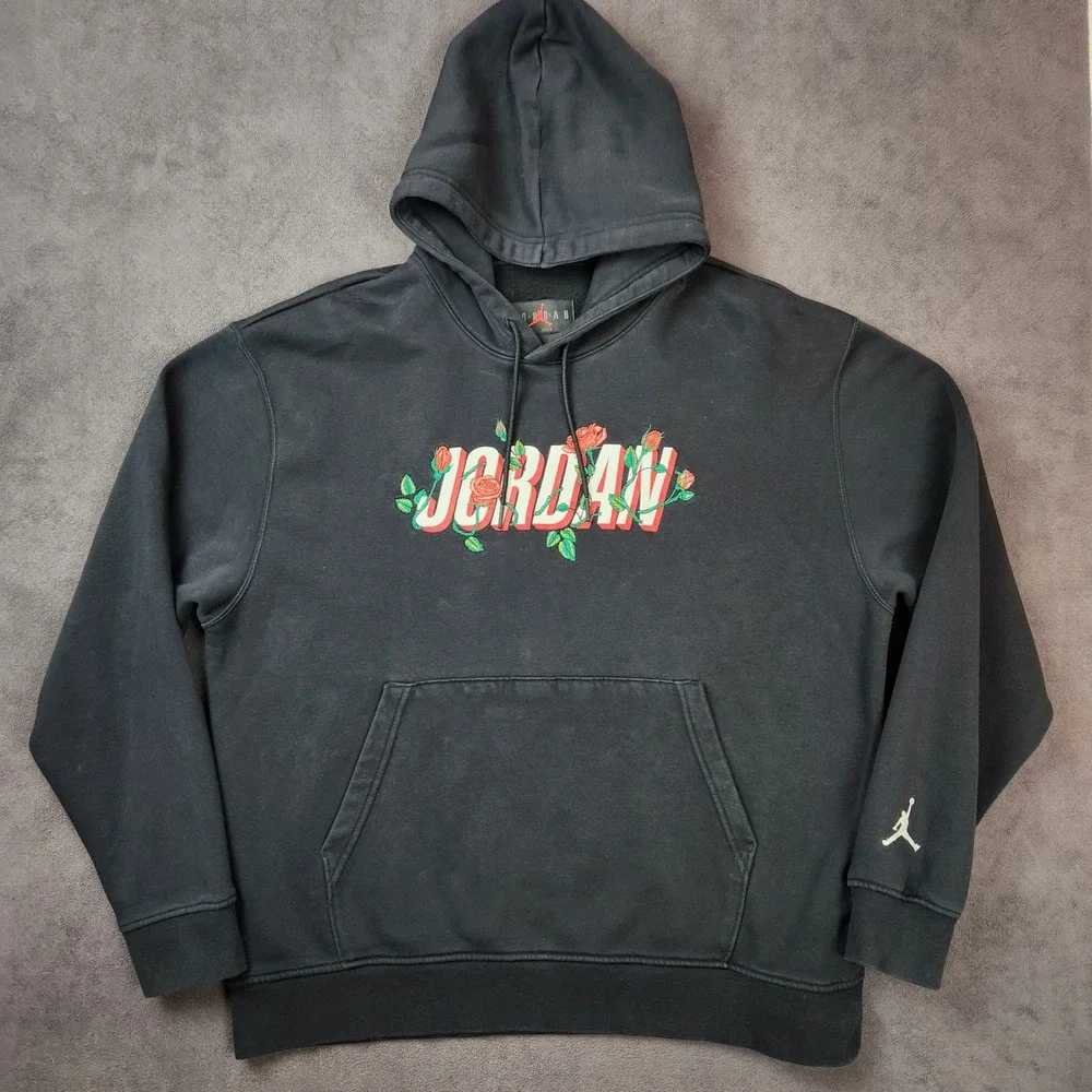 Nike Jordan Sorry For Your Loss Tour Hoodie Mens Large Black Roses‎ Sweatshirt